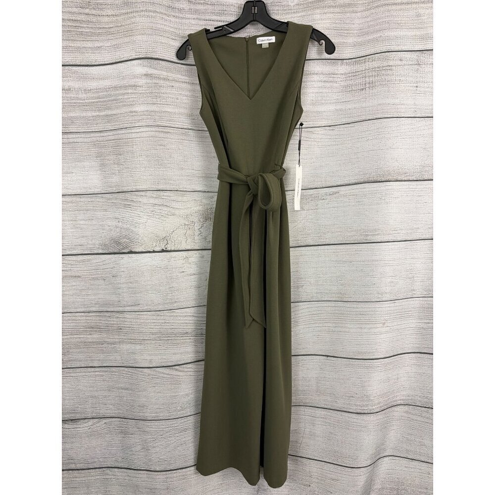 NWT Calvin Klein Olive Green Sleeveless Jumpsuit With Waist Tie Size 2